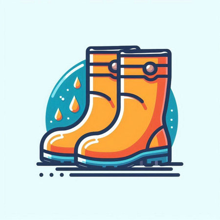 Rubber boots with rain drops. Vector illustration in flat style.のイラスト素材