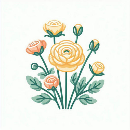 Illustration of a bouquet of yellow roses on a white backgroundのイラスト素材