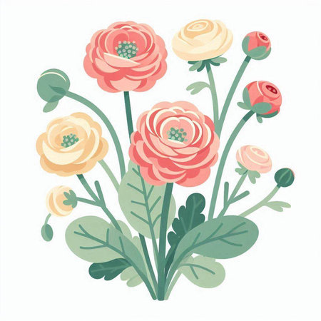 Flowering bouquet of roses isolated on white background. Vector illustration.のイラスト素材