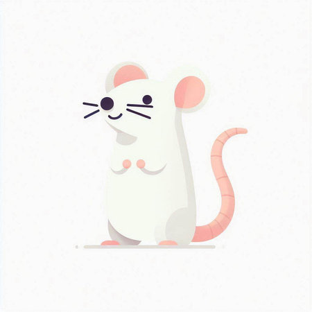 White mouse on a white background. Vector illustration in flat style.のイラスト素材