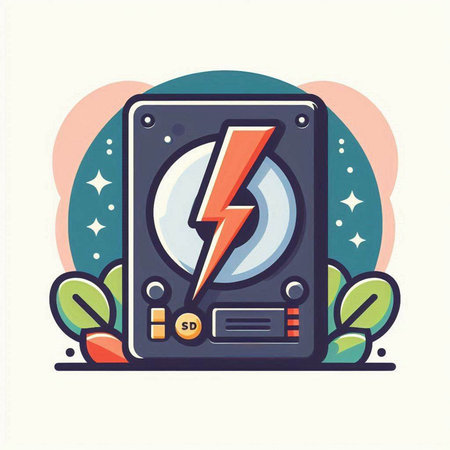 Electronic music player with lightning icon. Vector illustration in flat styleのイラスト素材