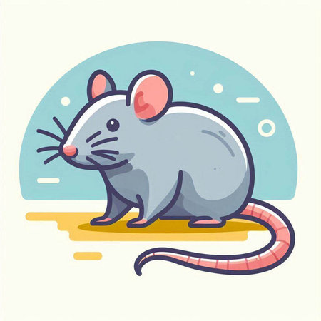 Vector illustration of a cute gray mouse on a light background. Cartoon style.のイラスト素材