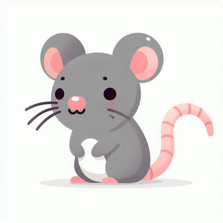 Gray mouse on a white background. Vector illustration in cartoon style.のイラスト素材