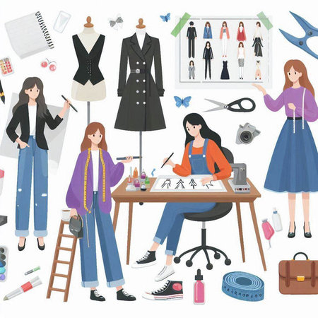 Seamstress, fashion designer, dressmaker, fashion designer. Vector illustration.のイラスト素材