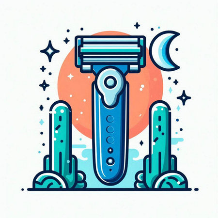 Shaving machine with cacti and moon. Vector illustration.のイラスト素材