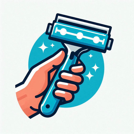Razor in hand. Vector illustration of a man's hand holding a razor blade.のイラスト素材
