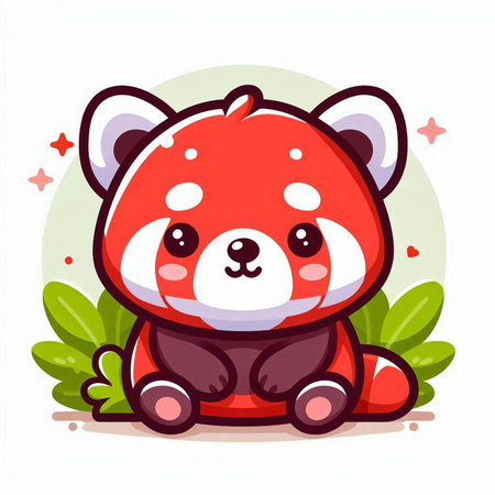 Cute red panda sitting on the ground, vector illustration.のイラスト素材