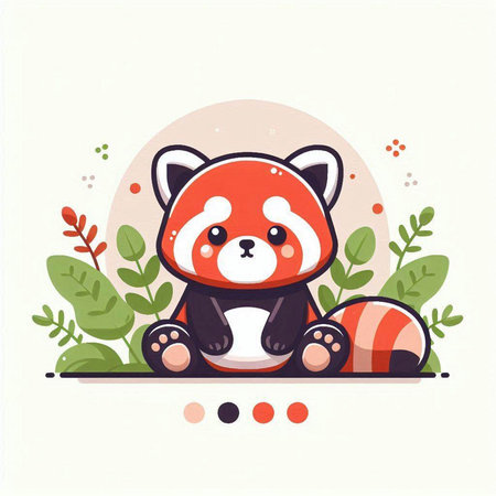 Cute red panda sitting on the grass. Vector illustration.のイラスト素材
