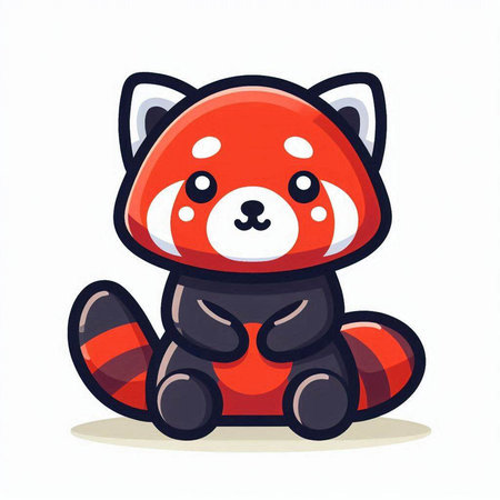 Cute red panda sitting on a white background. Vector illustration.のイラスト素材