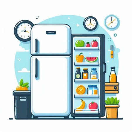 Refrigerator in flat style. Vector illustration. Kitchen appliances.のイラスト素材