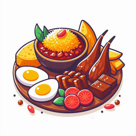 Nasi lemak traditional malaysian food vector illustration.のイラスト素材
