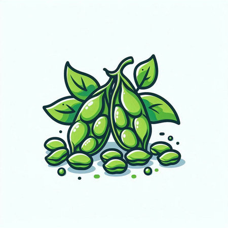 Bunch of green soybeans on white background. Vector illustration.のイラスト素材