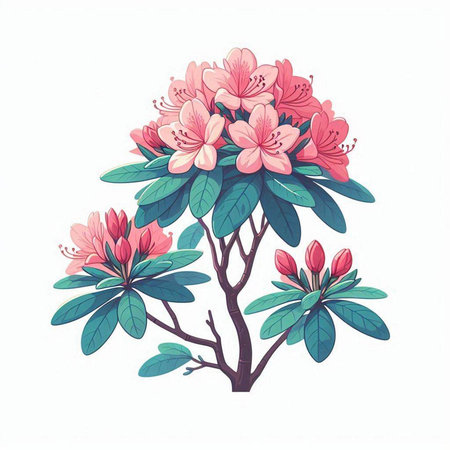 Rhododendron flowers on white background. Vector illustration.のイラスト素材