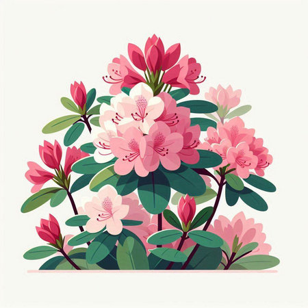 Rhododendron flowers. Vector illustration in retro style.のイラスト素材