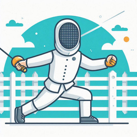 Fencing. Vector illustration of a man wearing a fencing suit.のイラスト素材