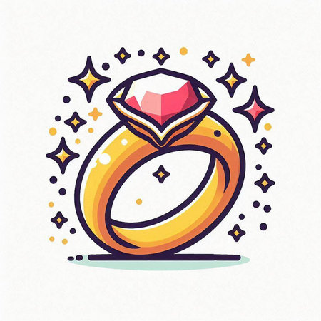 Wedding ring with diamond and stars. Vector illustration in flat style.のイラスト素材