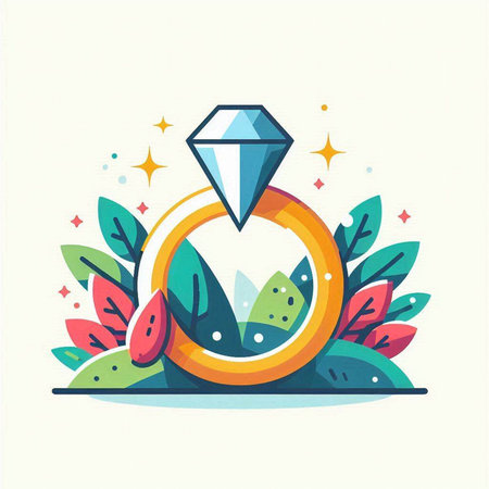 Wedding ring with diamond. Vector illustration in flat style.のイラスト素材