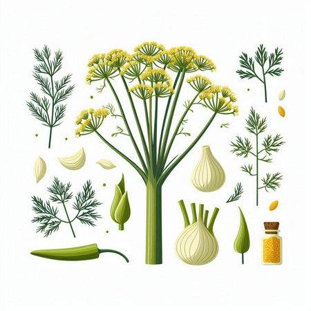 Vector illustration of fresh dill, garlic, parsley and spicesのイラスト素材
