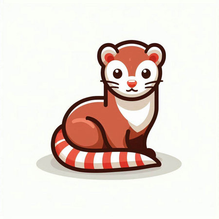 Cute ferret sitting on a red bandana. Vector illustration.のイラスト素材