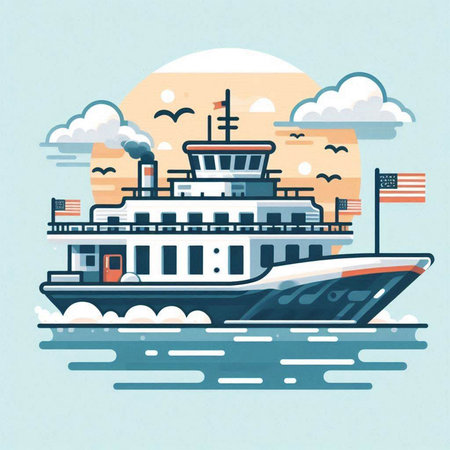 Cruise ship in flat style. Vector illustration in flat style.のイラスト素材