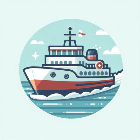 Vector illustration of a ship on the water. Flat style design.のイラスト素材