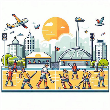 Baseball players on the field. Flat vector illustration of baseball players on the stadium.のイラスト素材