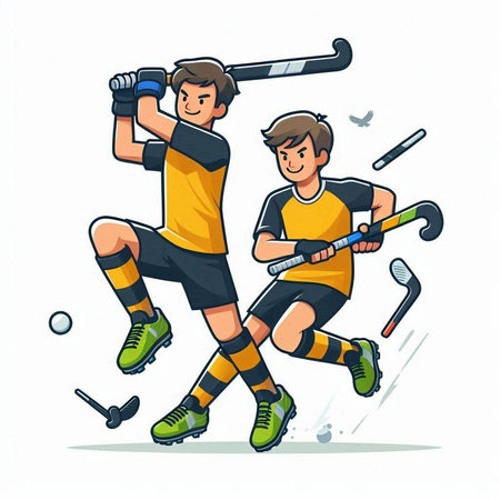 Hockey players, cartoon vector illustration isolated on a white background.のイラスト素材