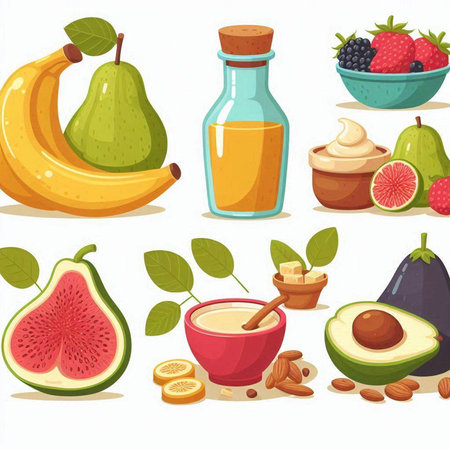 Fruit and berry icons set. Cartoon illustration of fruit and berry vector icons for web designのイラスト素材