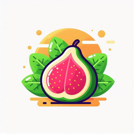 Fruit icon. Figs, leaves and sun. Vector illustrationのイラスト素材
