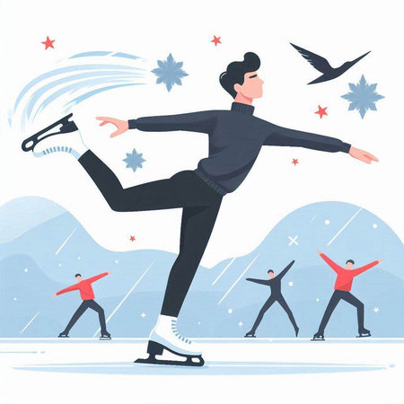 Winter sports. Figure skating. Vector illustration in flat cartoon style.のイラスト素材