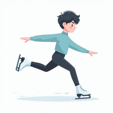 Young man skating on ice. Vector illustration in a flat style.のイラスト素材