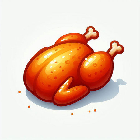 Illustration of a cartoon style roasted turkey on a white background.のイラスト素材