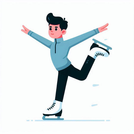 Young man practicing figure skating. Winter sport activity. Flat vector illustration.のイラスト素材