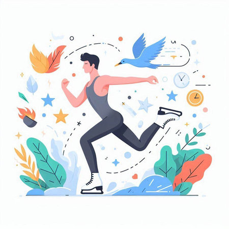 Winter sports, figure skating, vector illustration. Flat design style.のイラスト素材