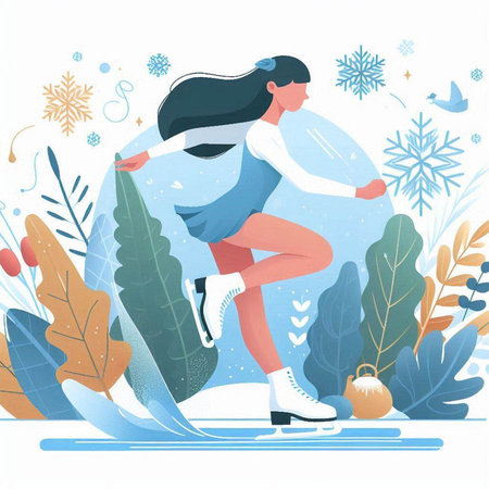 Winter sport vector illustration. Woman skating on ice rink. Girl in sportswear.のイラスト素材