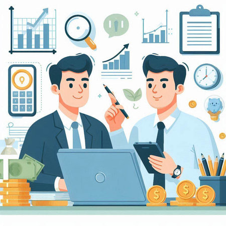 Business people working in office. Vector illustration in flat cartoon style.のイラスト素材
