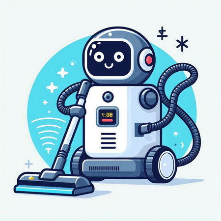Robot vacuum cleaner. Cute cartoon character. Vector illustration.のイラスト素材