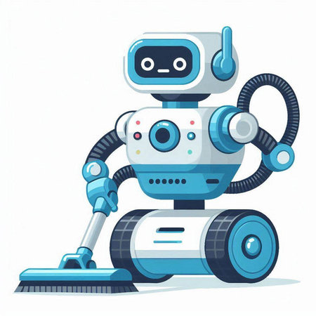 Robot vacuum cleaner. Cartoon vector illustration isolated on white background.のイラスト素材