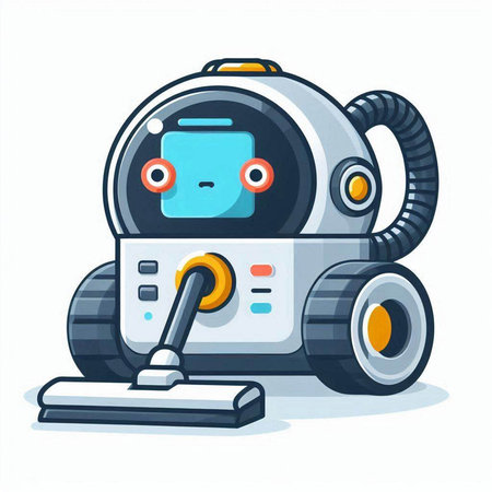 Robot vacuum cleaner. Vector cartoon illustration. Isolated on white background.のイラスト素材