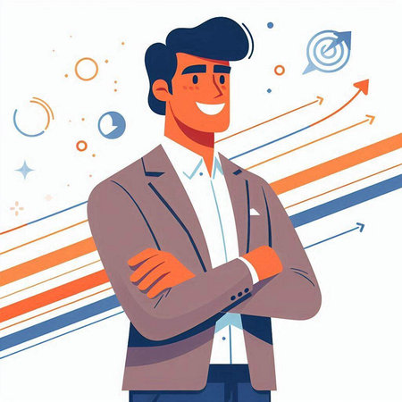 Businessman with arms crossed. Successful businessman. Vector illustration in flat styleのイラスト素材