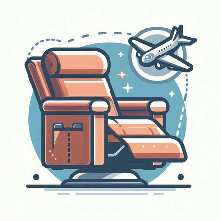 Airplane and armchair. Vector illustration in flat linear style.のイラスト素材