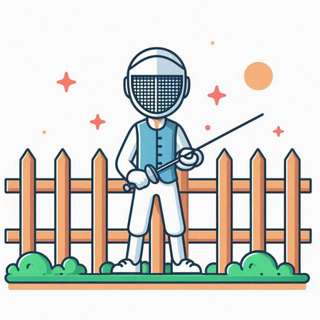 Fencing. Vector illustration in doodle style on white backgroundのイラスト素材