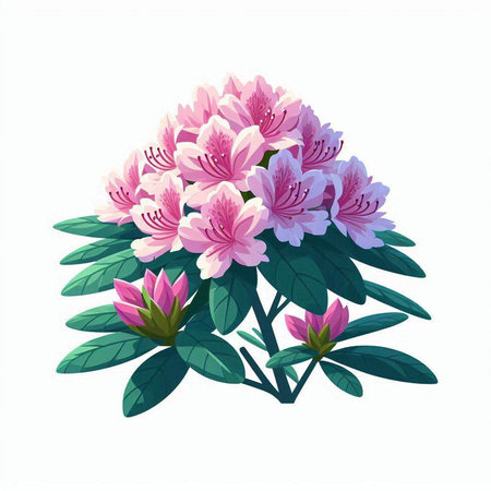 Rhododendron flowers on a white background. Vector illustration.のイラスト素材