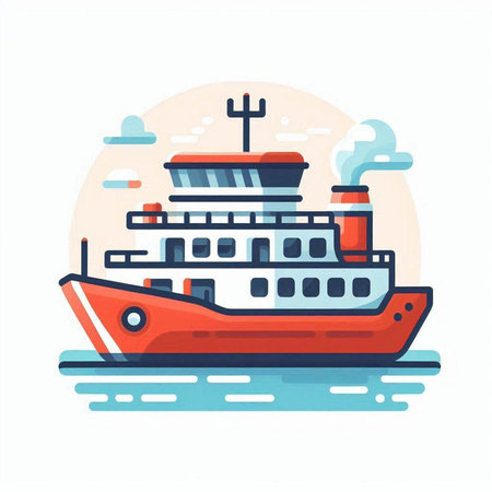 Ferry boat in the sea. Vector illustration in flat style.のイラスト素材