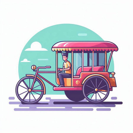 Tuk tuk, rickshaw, flat vector illustration.のイラスト素材