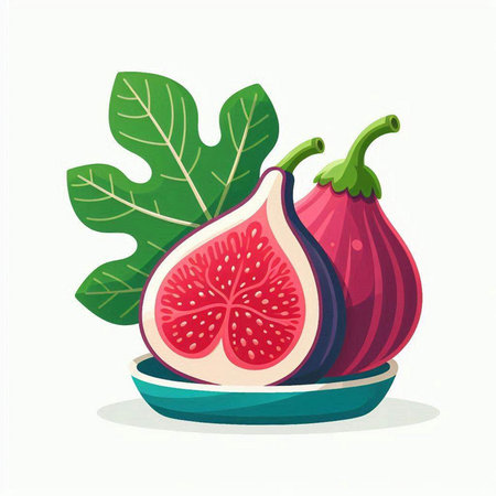 Illustration of figs on a plate isolated on white background.のイラスト素材