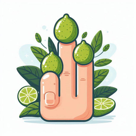 Vector illustration of hand with lime on white background. Cartoon style.のイラスト素材