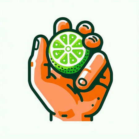 Lemon in human hand. Citrus icon. Vector illustration.のイラスト素材