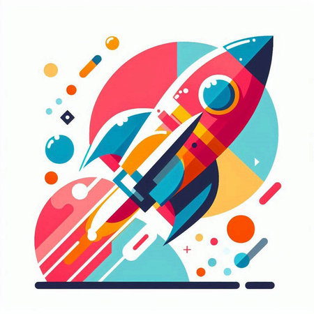 Space rocket with colored abstract background. Vector illustration. Eps 10.のイラスト素材