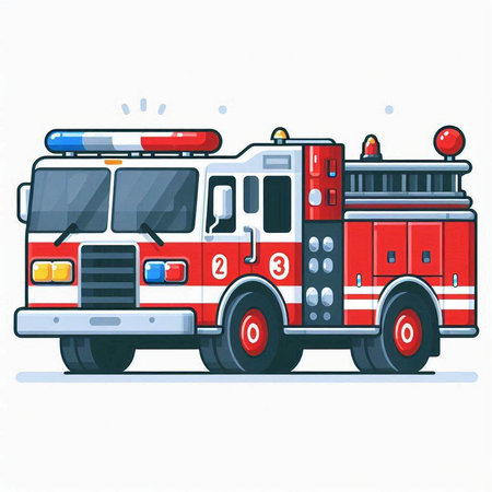 Cartoon fire engine. Vector illustration in flat style on white background.のイラスト素材